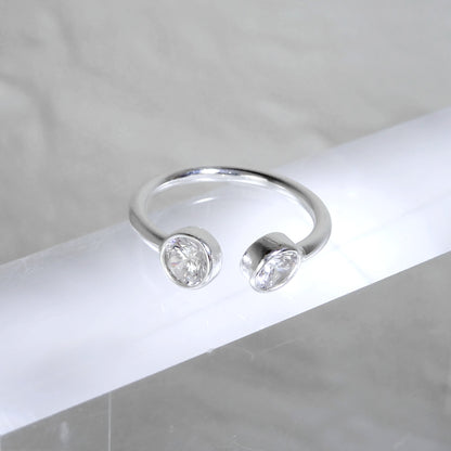 Sterling Silver Clear Round CZ Open Adjustable Ring