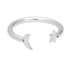 Sterling Silver Moon & Star Open Adjustable Ring