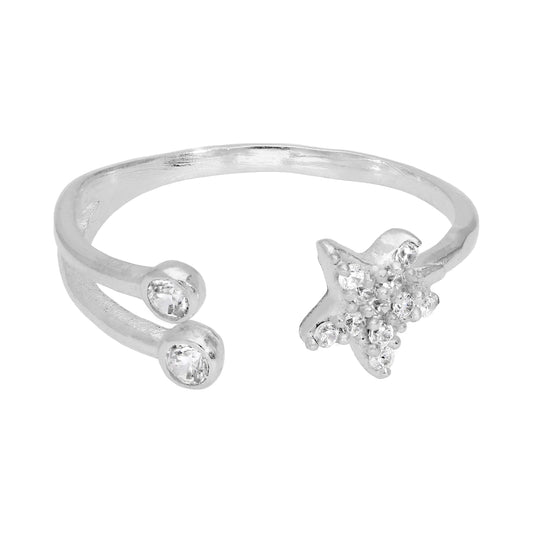 Sterling Silver Clear CZ Star Open Adjustable Ring