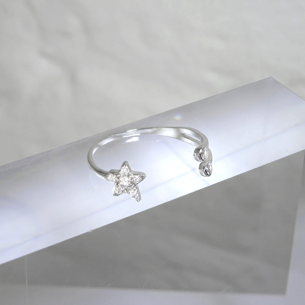 Sterling Silver Clear CZ Star Open Adjustable Ring