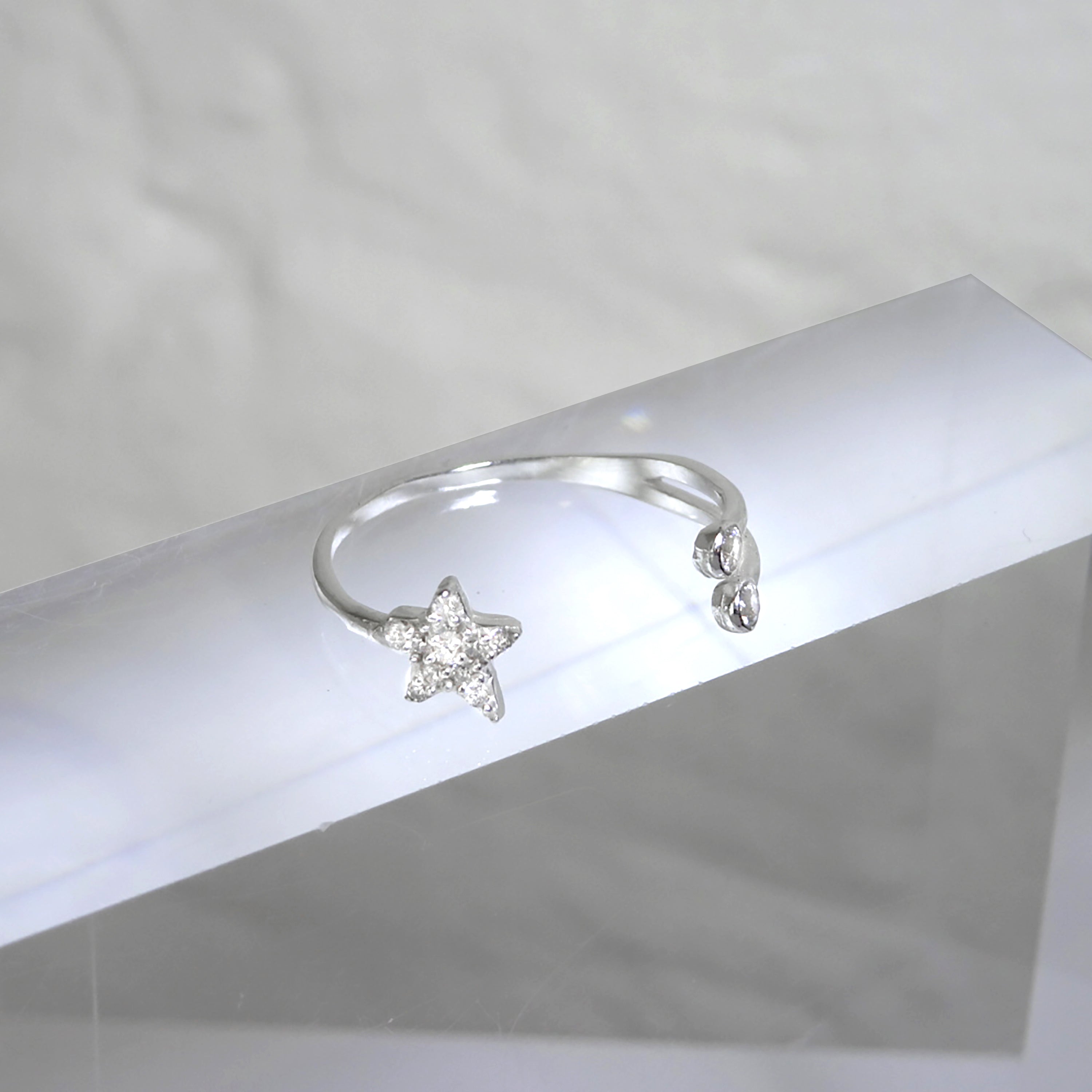 Sterling Silver Clear CZ Star Open Adjustable Ring