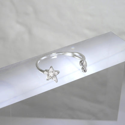 Sterling Silver Clear CZ Star Open Adjustable Ring