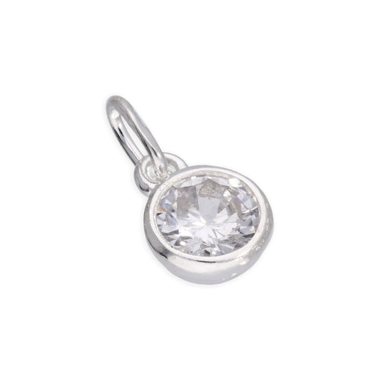 Sterling Silver 5mm Clear CZ Crystal Rubover Charm