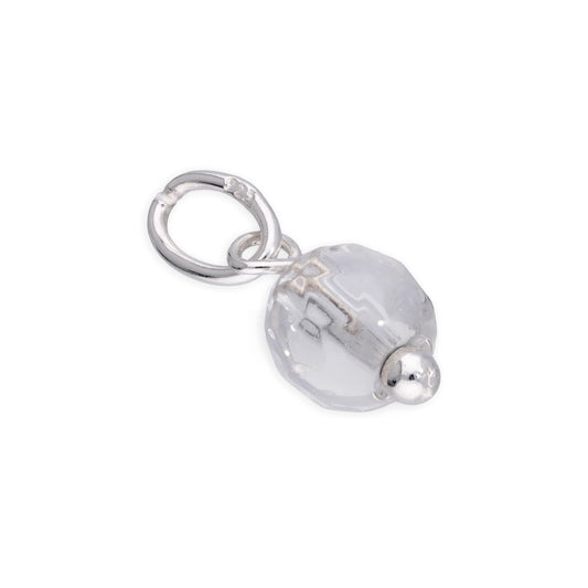 Sterling Silver Faceted 5mm Round Clear Crystal Bead Charm