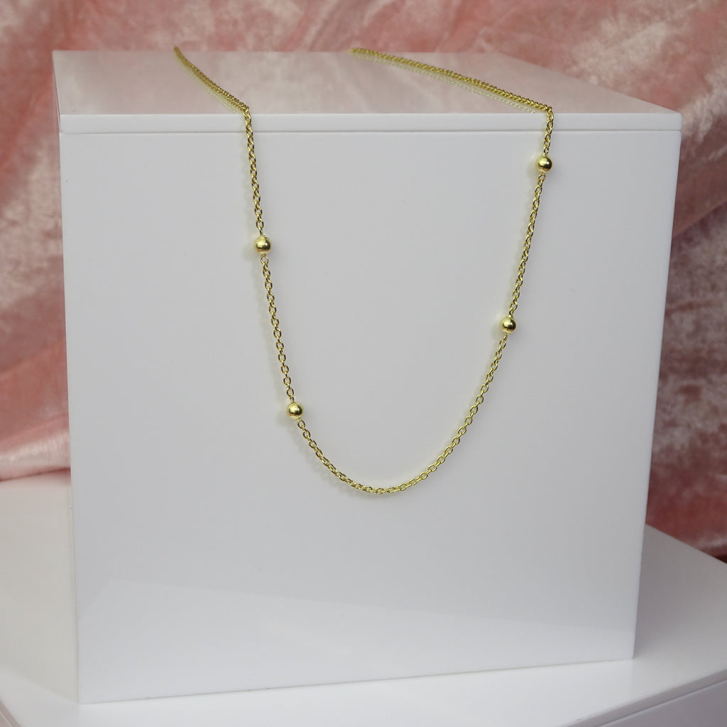 Gold Plated Sterling Silver Bobble 16 Inch Chain Necklace