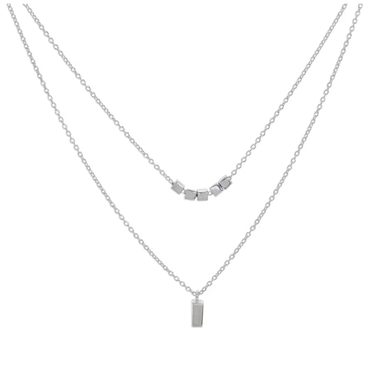Sterling Silver Double Layer Cube 16 Inch Necklace