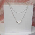 Sterling Silver Double Layer V Bar 16 Inch Necklace