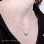 Sterling Silver Double Layer V Bar 16 Inch Necklace