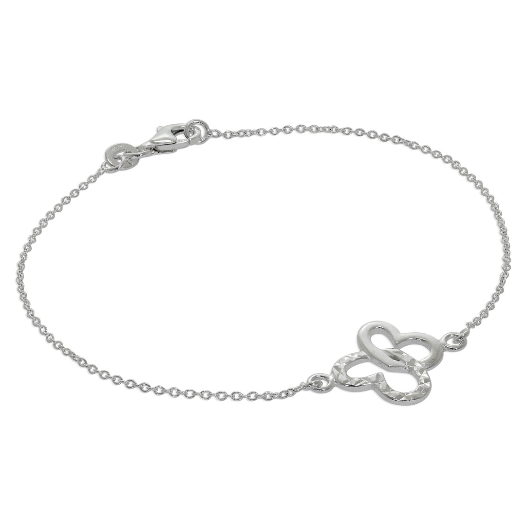 Sterling Silver Interlocking Butterfly Heart Wing Bracelet