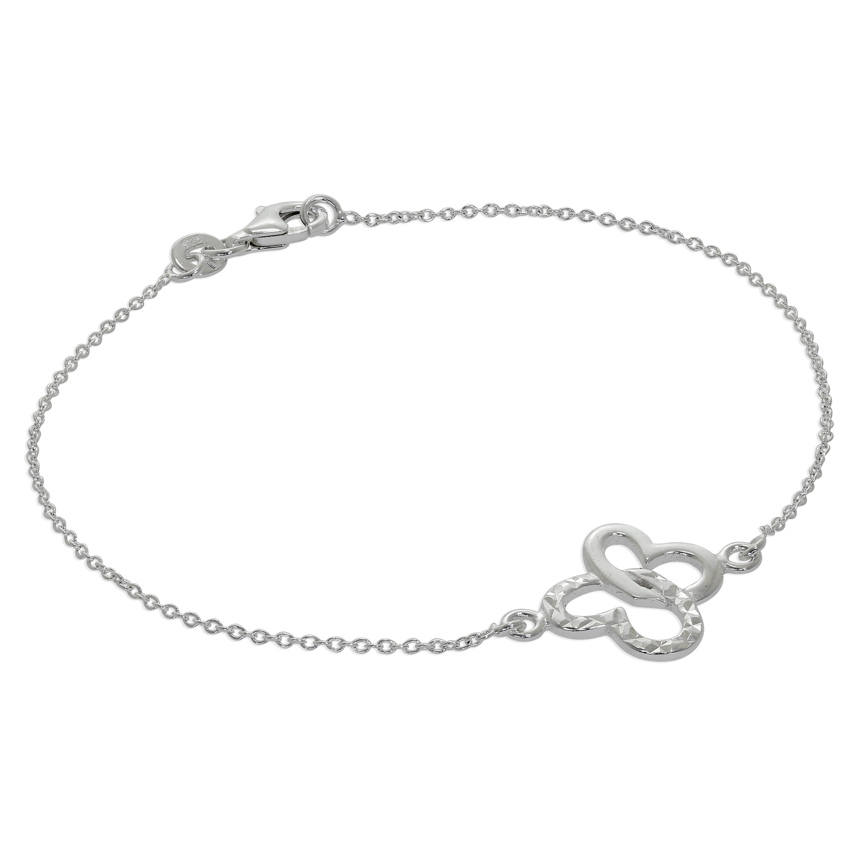 Sterling Silver Interlocking Butterfly Heart Wing Bracelet