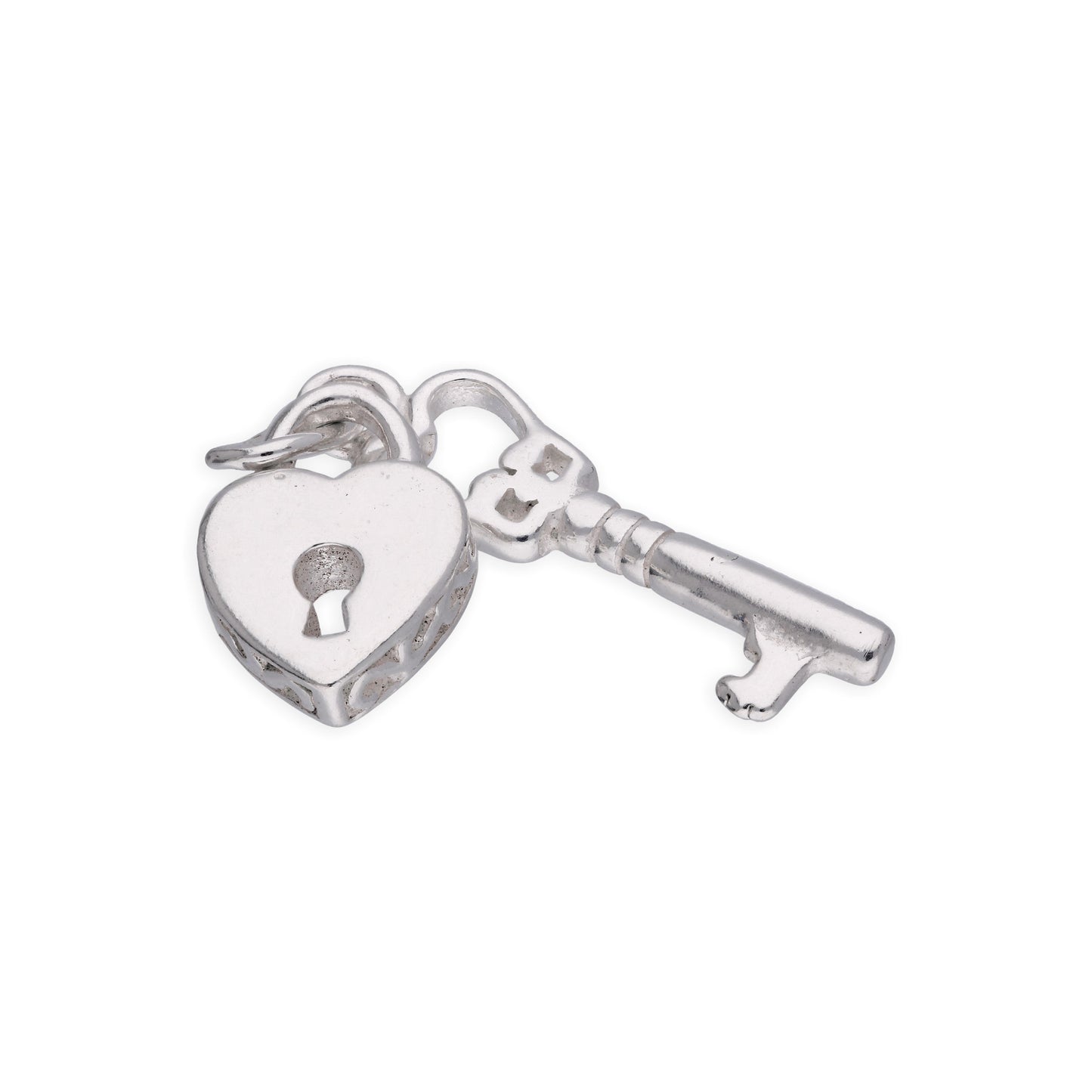 Sterling Silver Heart Padlock and Key Charm