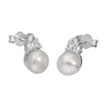 Sterling Silver Synthetic Pearl Clear CZ Stud Earrings