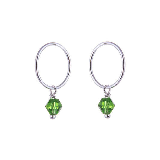 Sterling Silver & Green CZ Crystal Charm Hoop 12mm Earrings