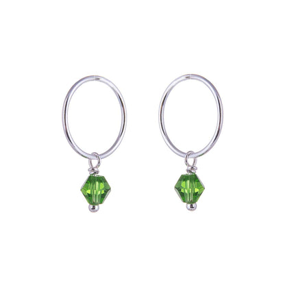 Sterling Silver & Green CZ Crystal Charm Hoop 12mm Earrings