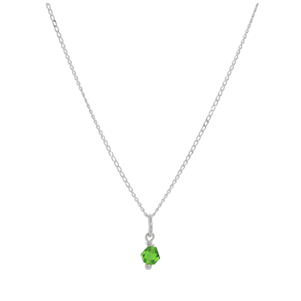 Sterling Silver & Green Crystal Bead Necklace - 14 - 22 Inches