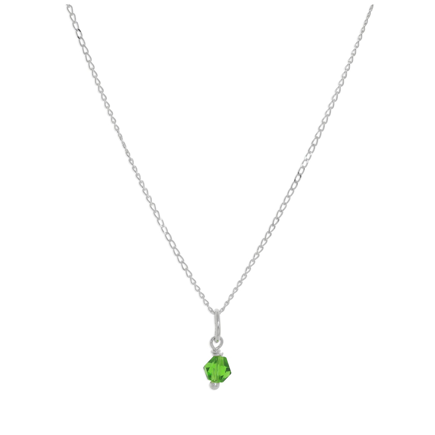 Sterling Silver & Green Crystal Bead Necklace - 14 - 22 Inches