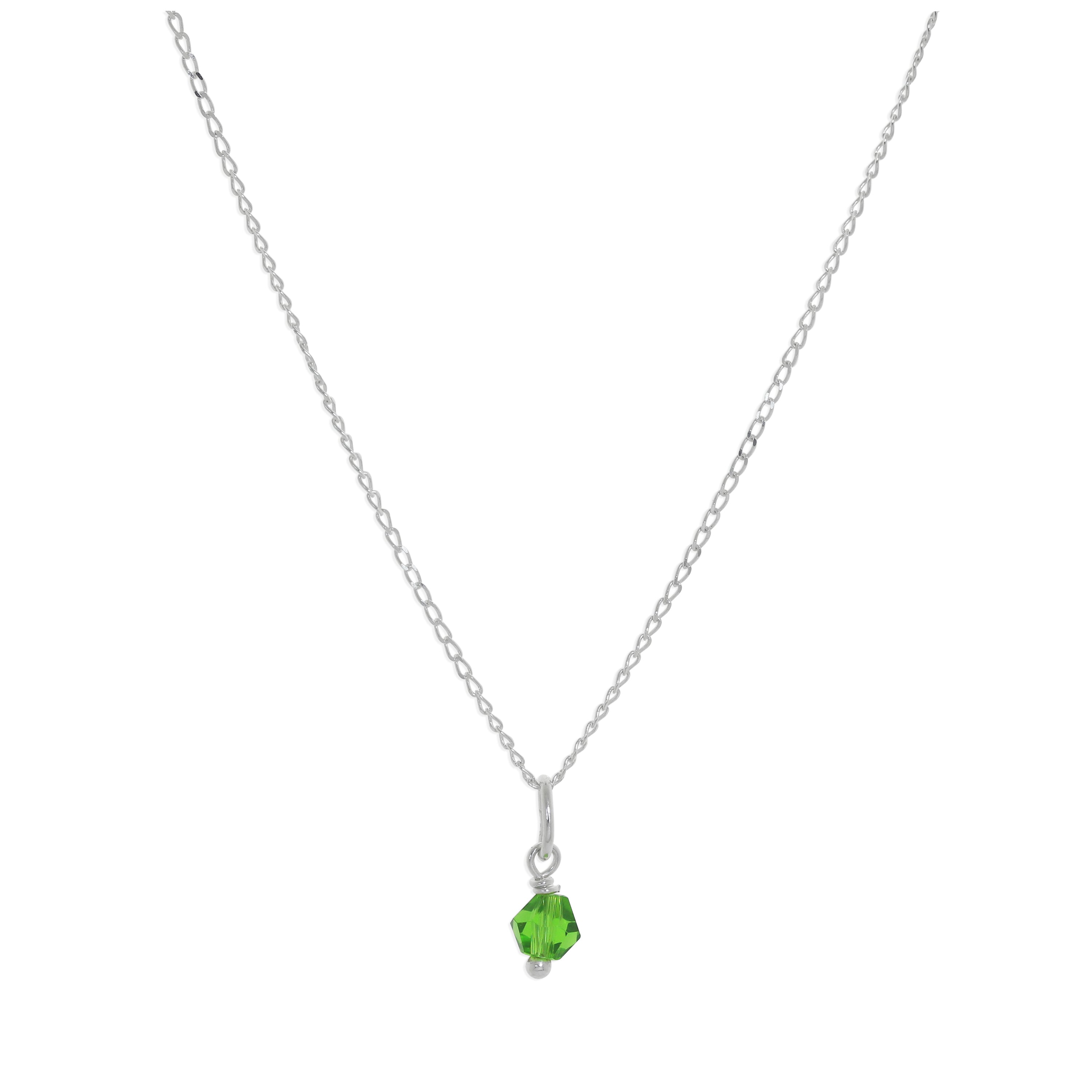 Sterling Silver & Green Crystal Bead Necklace - 14 - 22 Inches
