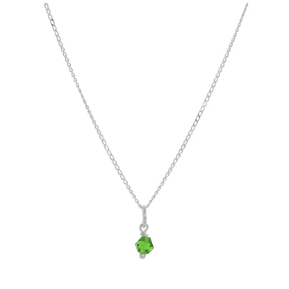 Sterling Silver & Green Crystal Bead Necklace - 14 - 22 Inches