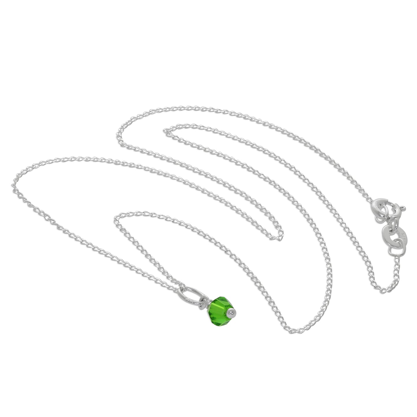 Sterling Silver & Green Crystal Bead Necklace - 14 - 22 Inches