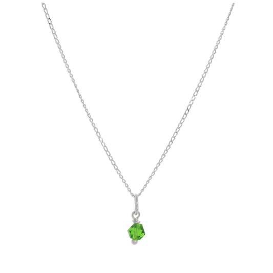 Sterling Silver & Green Crystal Bead Necklace - 14 - 22 Inches