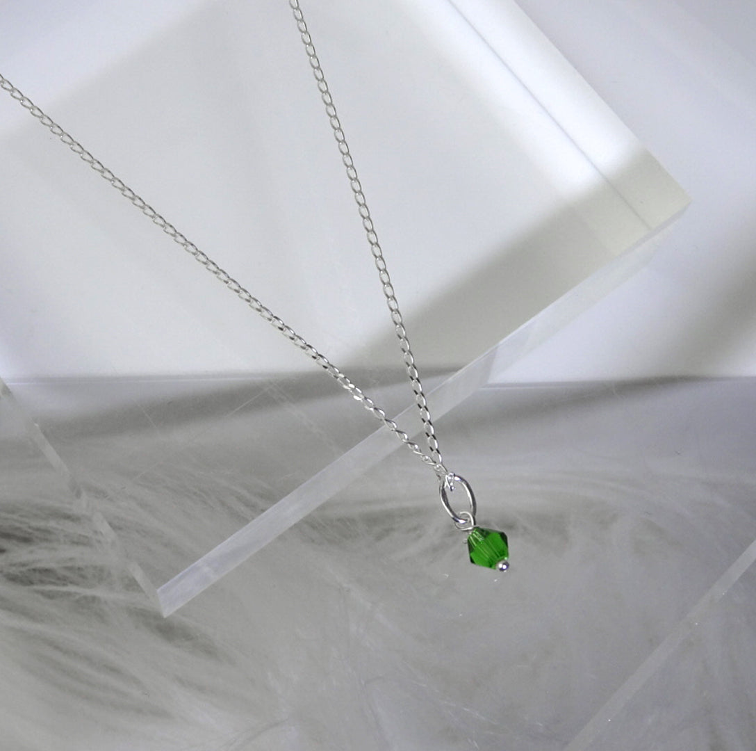 Sterling Silver & Green Crystal Bead Necklace - 14 - 22 Inches