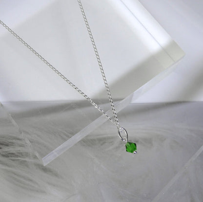 Sterling Silver & Green Crystal Bead Necklace - 14 - 22 Inches