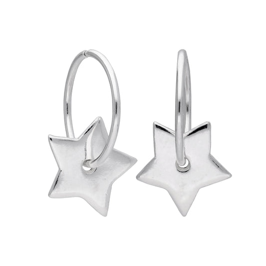 Sterling Silver Floating Star Charm Hoop 12mm Earrings