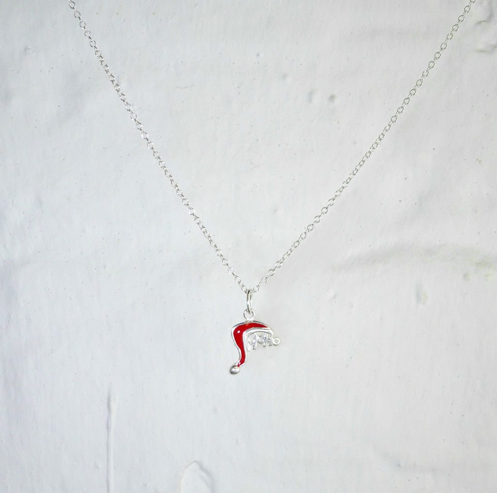 Sterling Silver Christmas Santa Hat HOHOHO Necklace 14 - 22 Inches