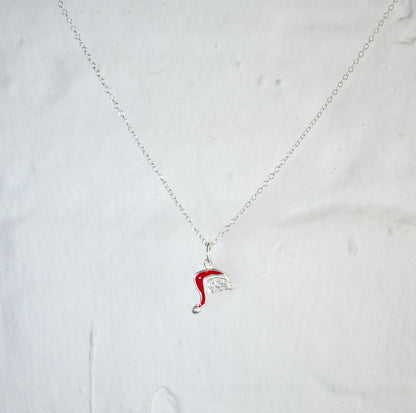 Sterling Silver Christmas Santa Hat HOHOHO Necklace 14 - 22 Inches