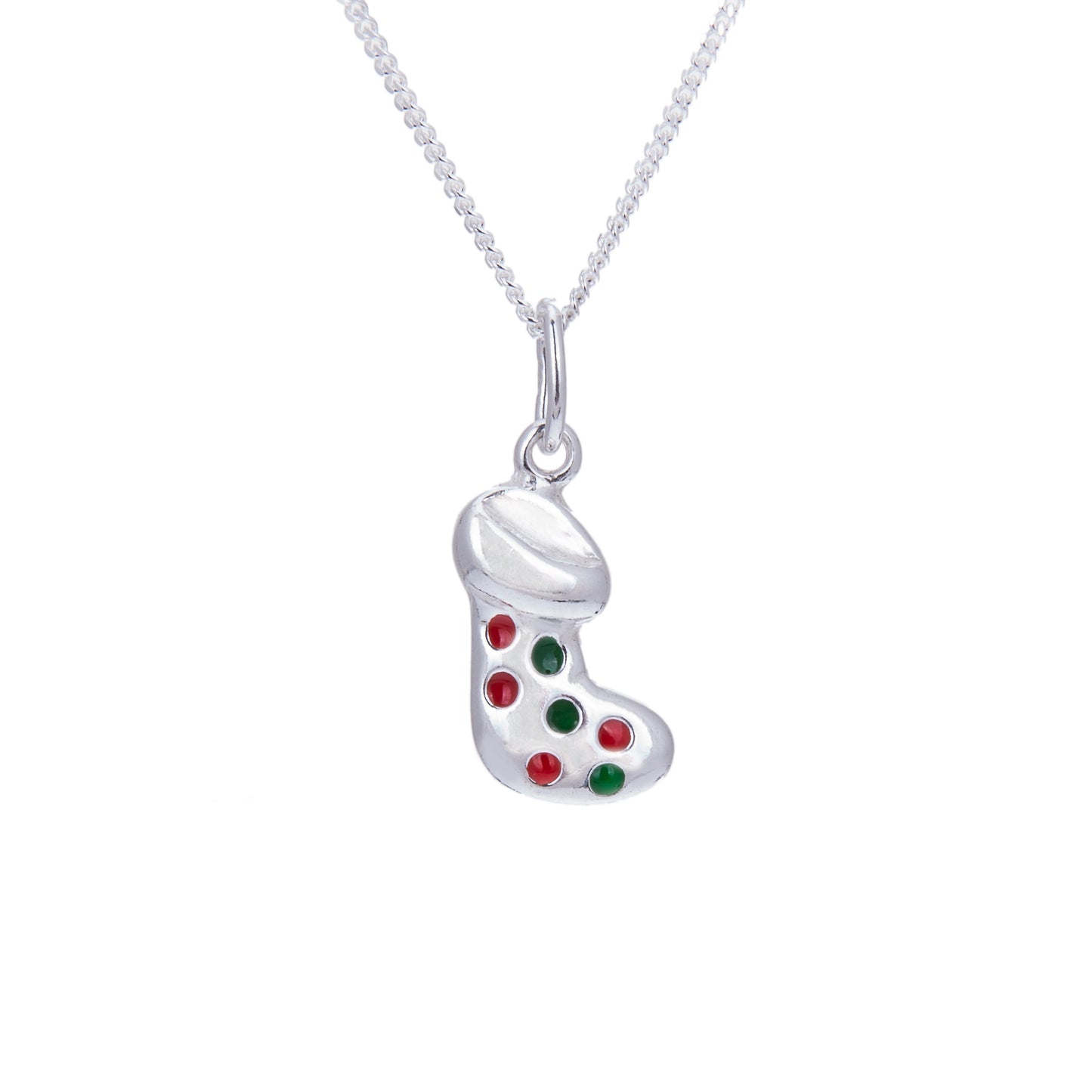 Sterling Silver Red & Green Polka Dot Stocking Necklace