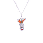Sterling Silver Red Nose Reindeer Enamel Christmas Necklace
