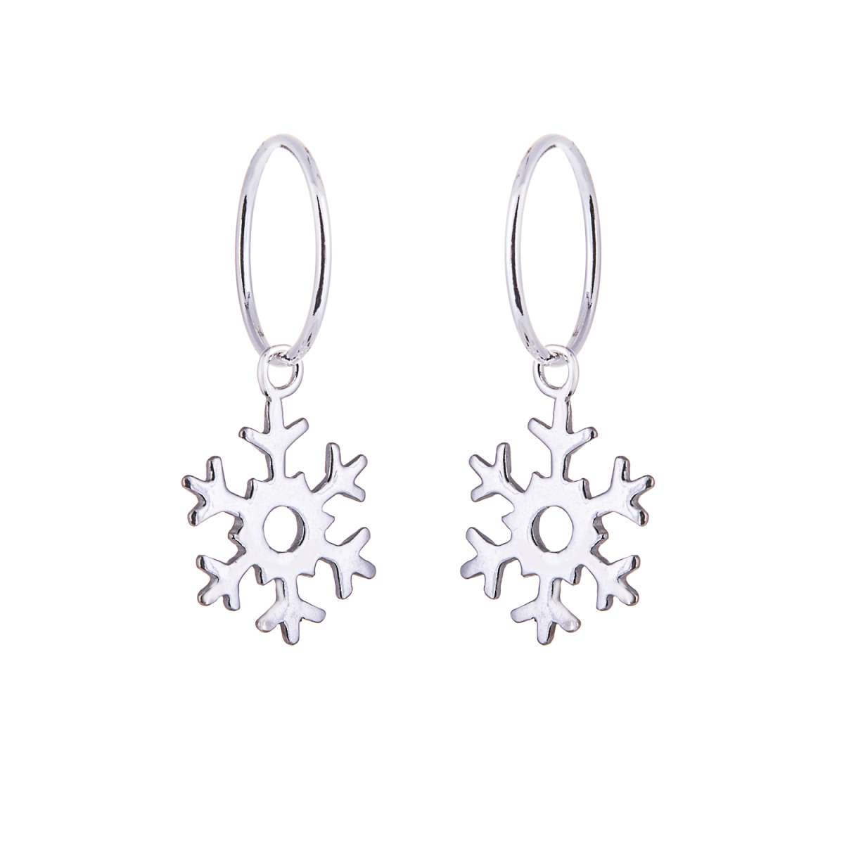 Sterling Silver Snowflake Charm Hoop 12mm Earrings