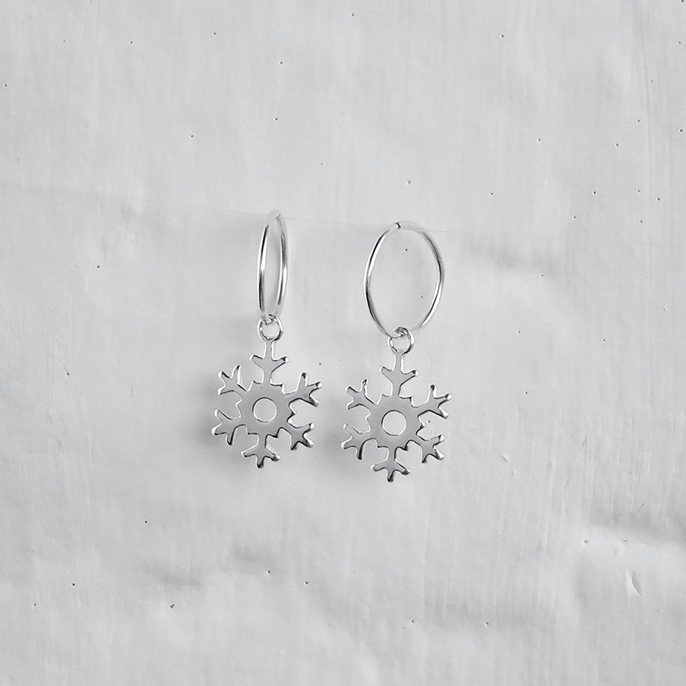 Sterling Silver Snowflake Charm Hoop 12mm Earrings