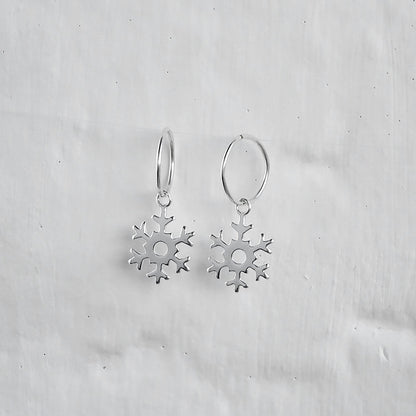 Sterling Silver Snowflake Charm Hoop 12mm Earrings