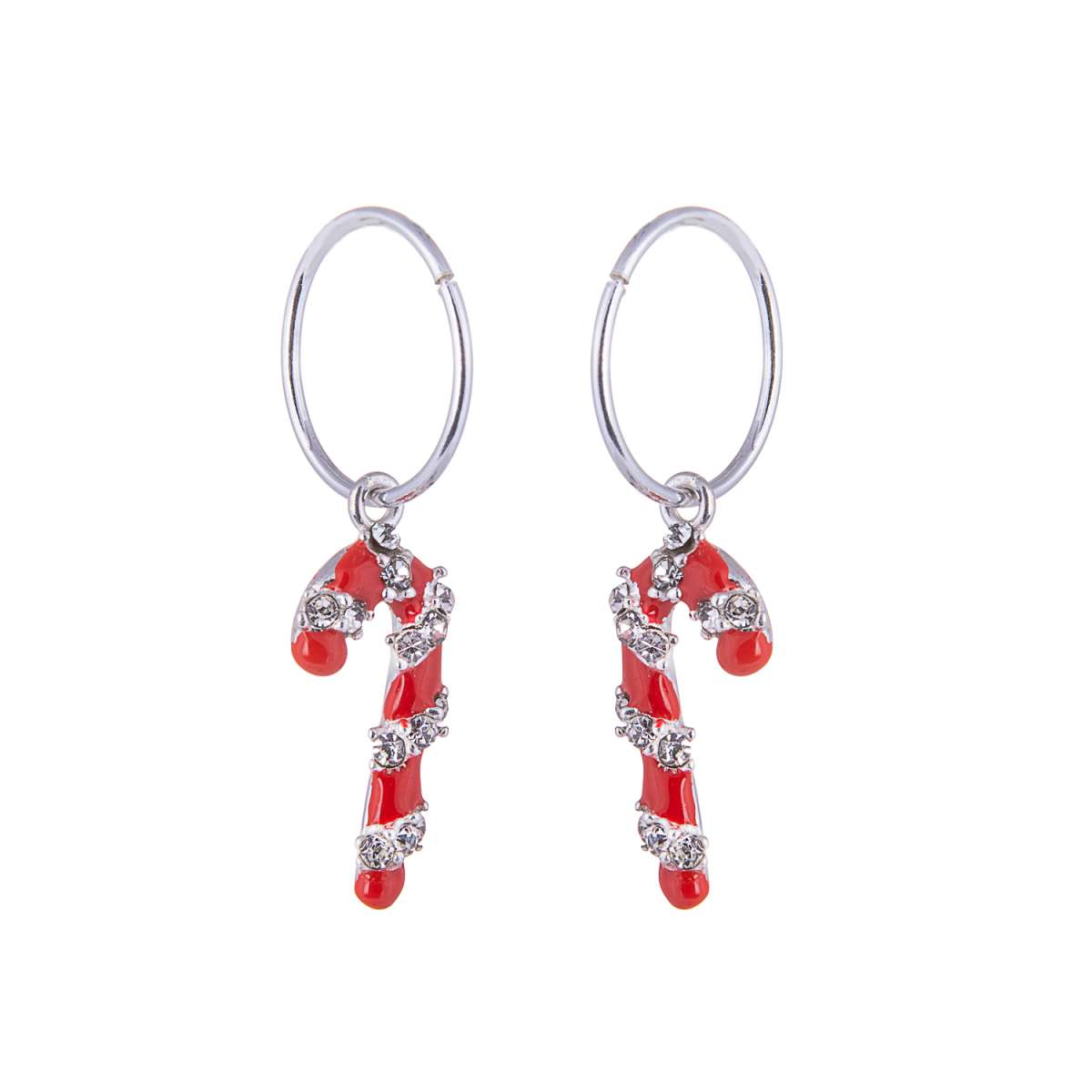 Sterling Silver Candy Cane Charm Hoop 12mm Earrings