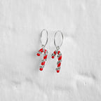 Sterling Silver Candy Cane Charm Hoop 12mm Earrings