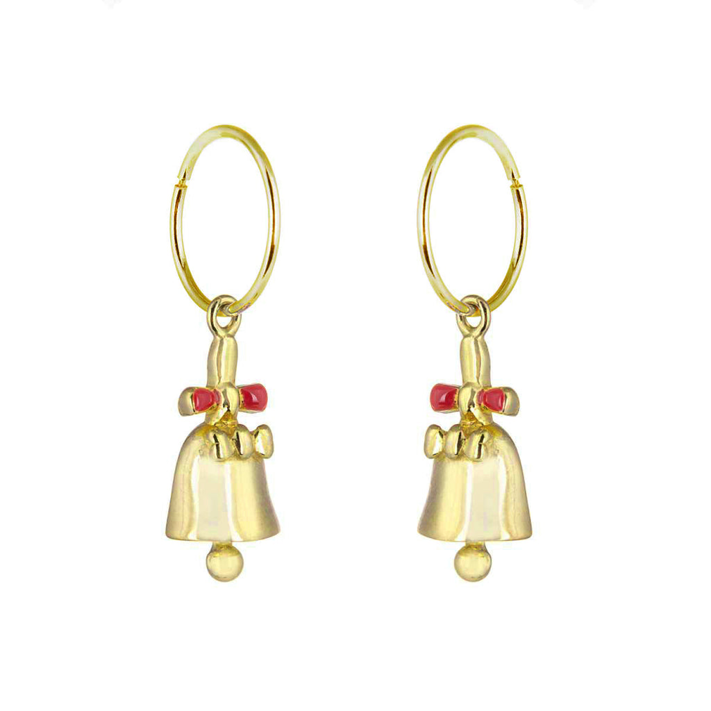 Gold Plated Sterling Silver Jingle Bell Charm Hoop 12mm Earrings