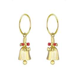 Gold Plated Sterling Silver Jingle Bell Charm Hoop 12mm Earrings