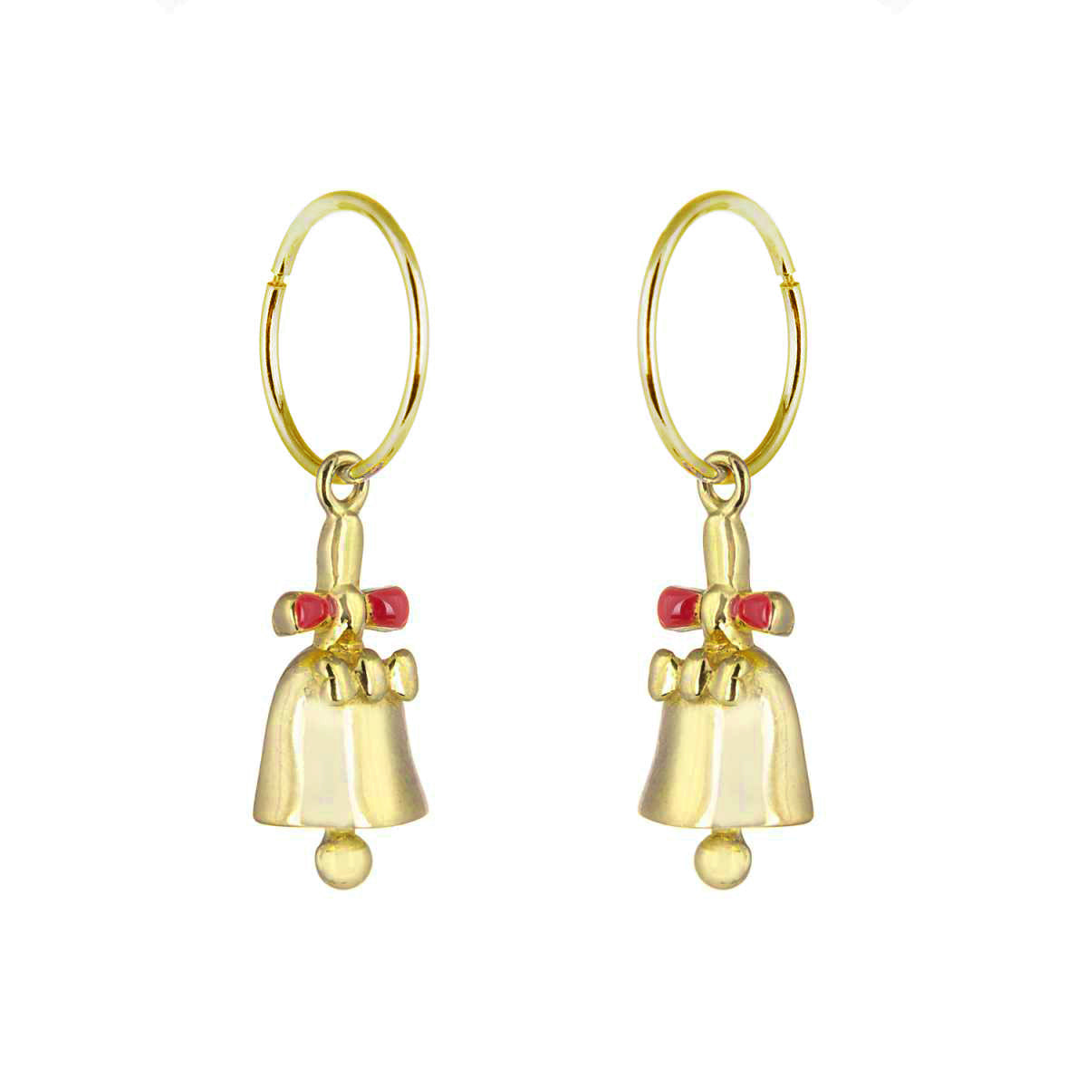 Gold Plated Sterling Silver Jingle Bell Charm Hoop 12mm Earrings