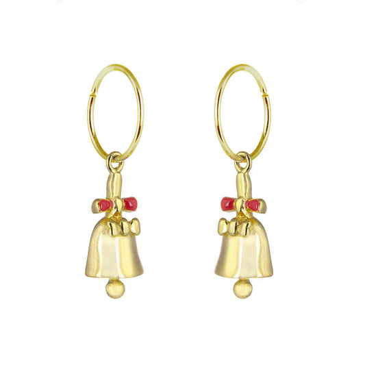 Gold Plated Sterling Silver Jingle Bell Charm Hoop 12mm Earrings