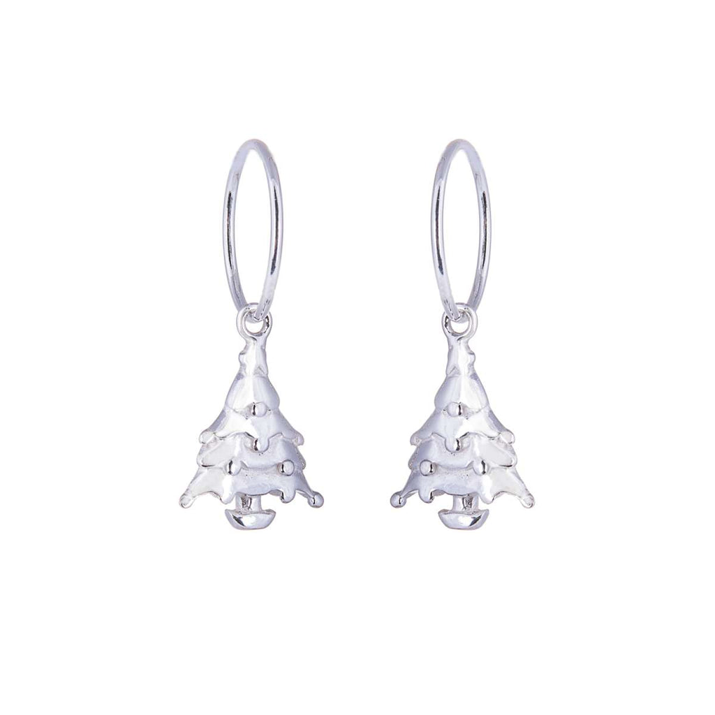 Sterling Silver Christmas Tree Charm Hoop 12mm Earrings
