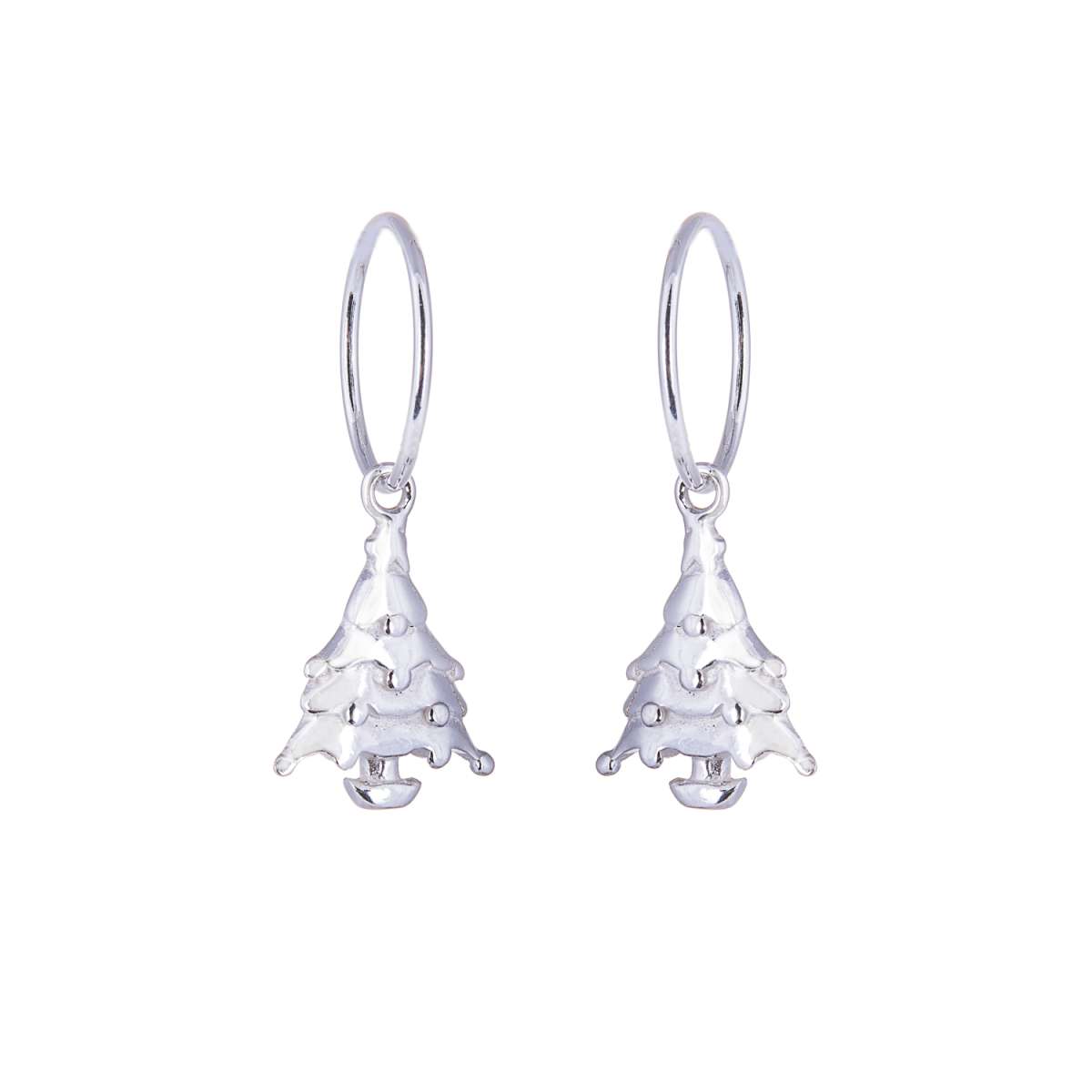 Sterling Silver Christmas Tree Charm Hoop 12mm Earrings