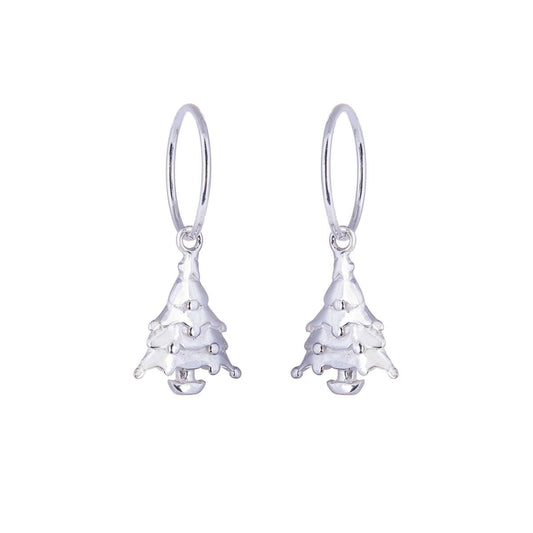 Sterling Silver Christmas Tree Charm Hoop 12mm Earrings