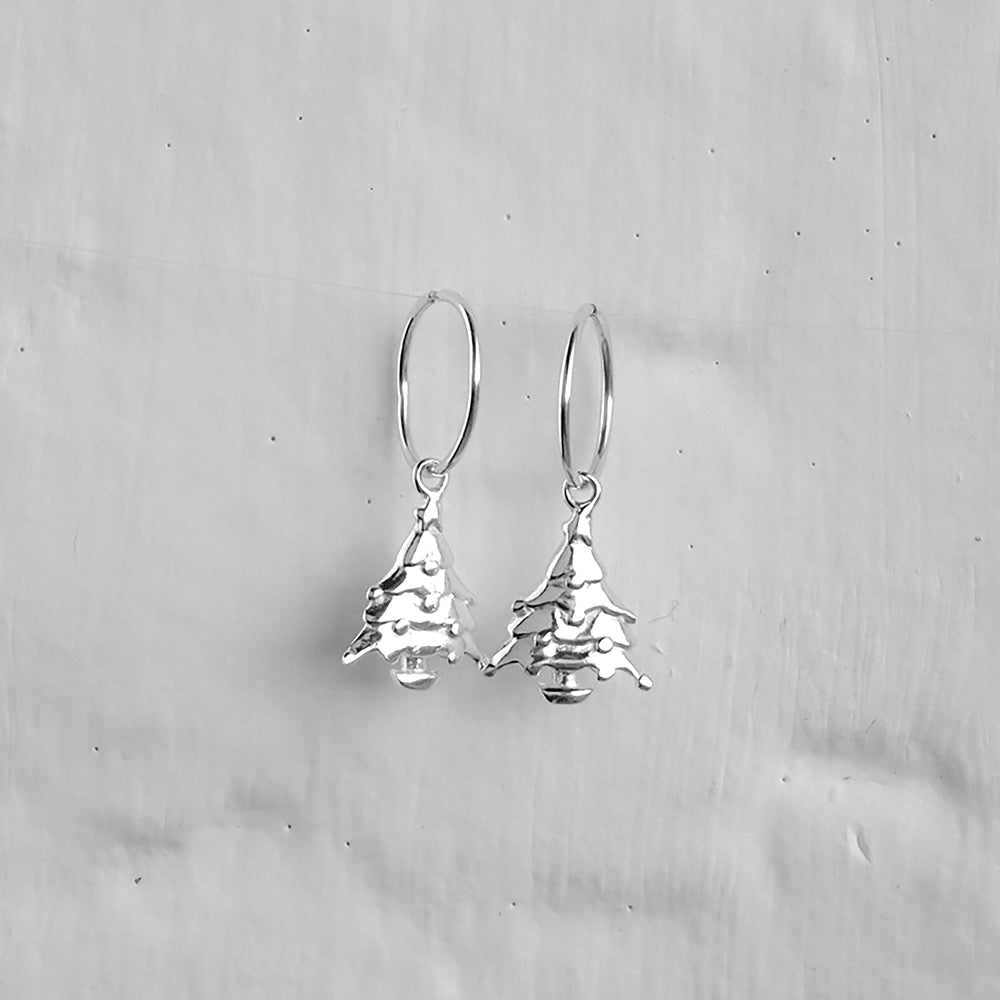Sterling Silver Christmas Tree Charm Hoop 12mm Earrings