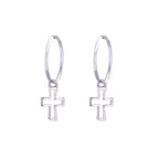 Sterling Silver Cross Outline Charm Hoop 12mm Earrings