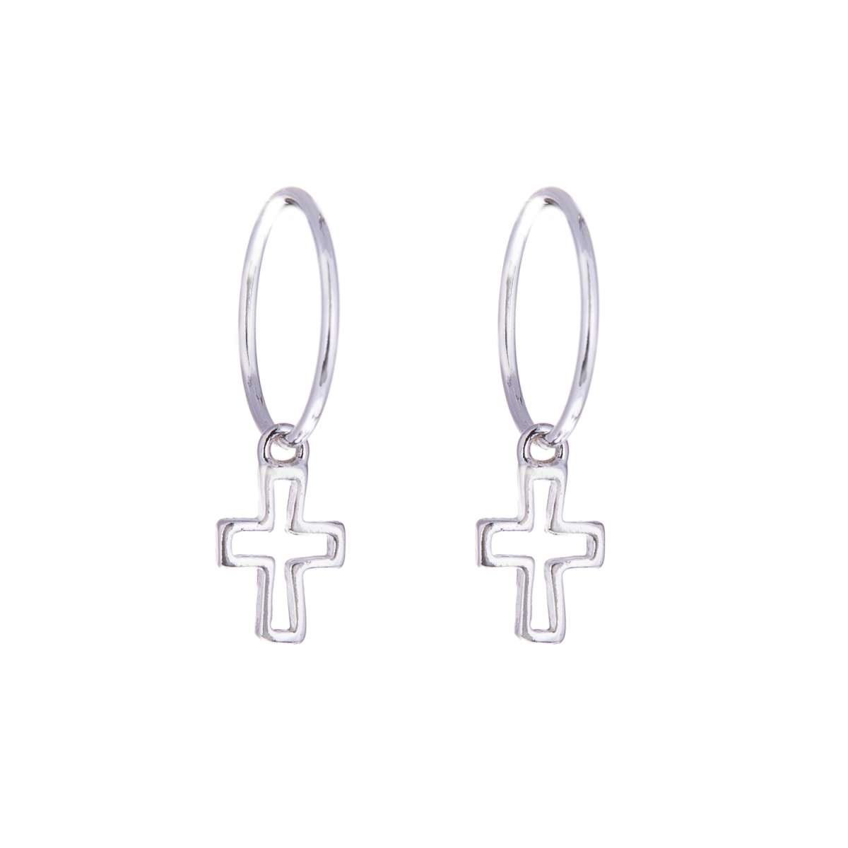 Sterling Silver Cross Outline Charm Hoop 12mm Earrings