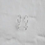 Sterling Silver Cross Outline Charm Hoop 12mm Earrings
