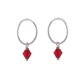 Sterling Silver Red CZ Crystal Bead Charm Hoop 12mm Earrings