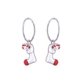 Sterling Silver Stocking & Candy Cane Charm Hoop 12mm Earrings
