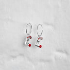 Sterling Silver Stocking & Candy Cane Charm Hoop 12mm Earrings